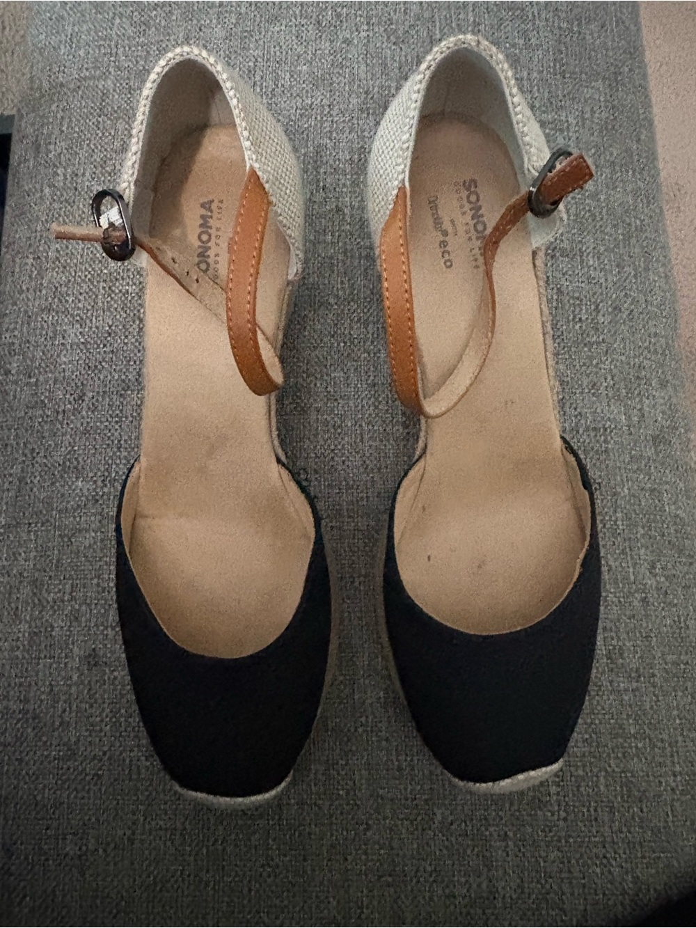 SONOMA Canvas Espadrille Ankle-Strap wedge in Black and Cream